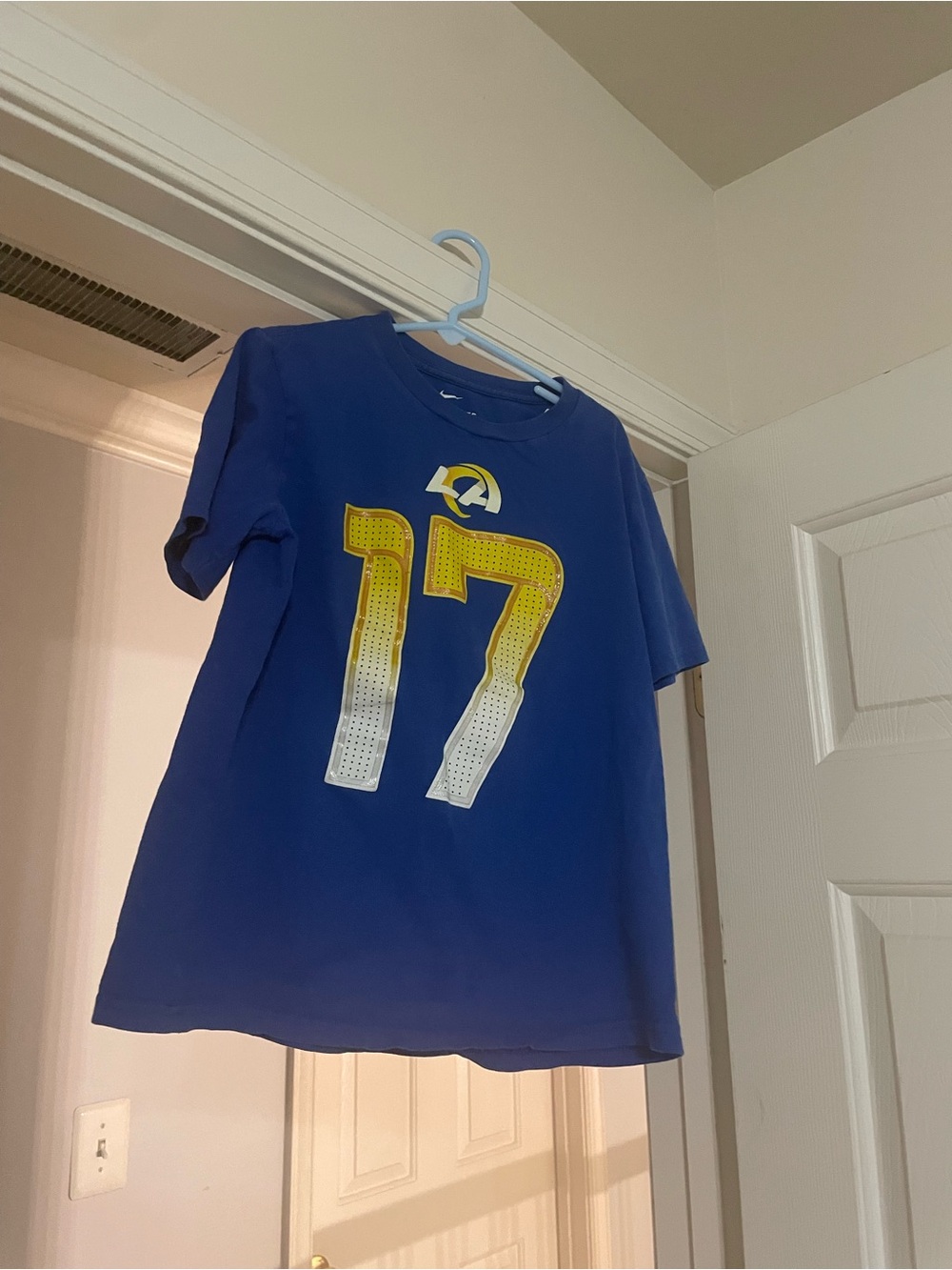 Nike Kids Royal Blue Football Tee with Yellow & White #17 LA Rams NFL